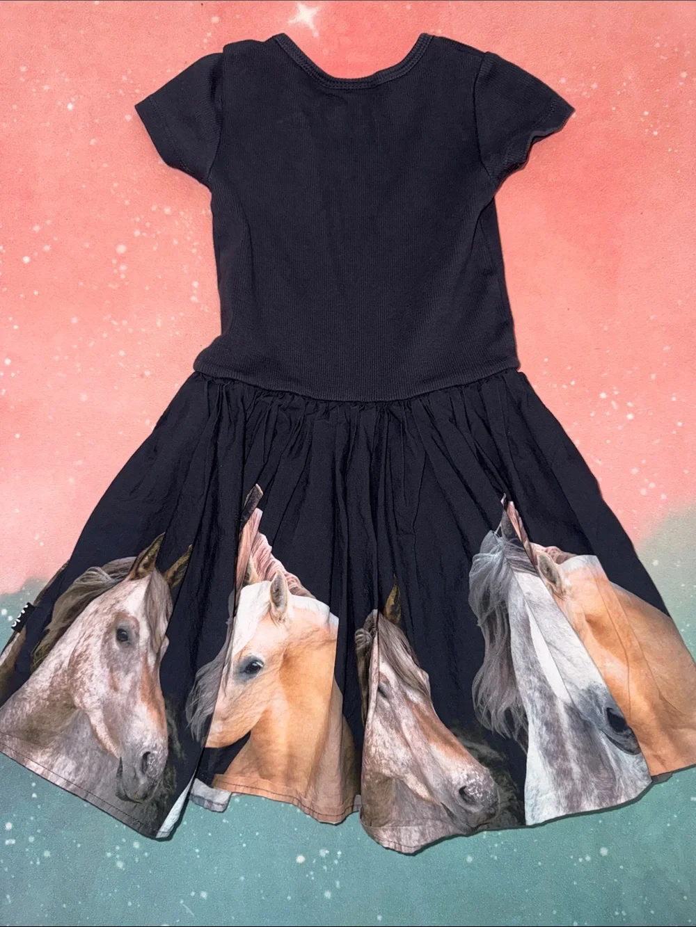 Molo Navy Short-Sleeve Dress with Horse Print girls 3 4 98 104 organic